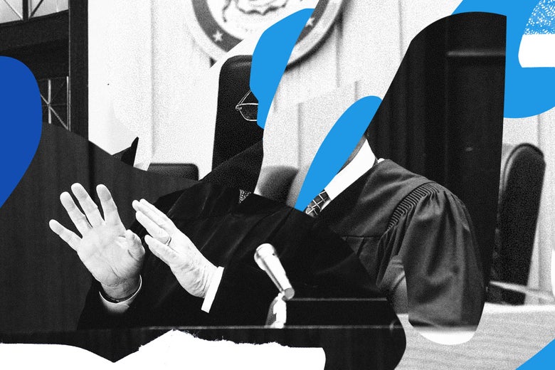 Illustration of an anonymous judge made up of many composite pieces of judges.